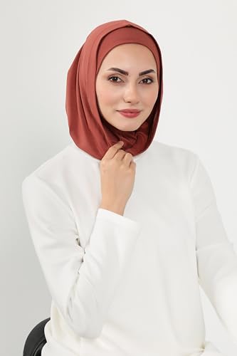 Aisha's Design Full Coverage%95 Cotton Bonnet for Women, Ready-to-Wear Hijab Bonnet Headscarf with Neck Coverage - color: Cinnamon