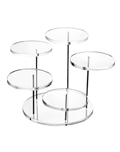 QWORK Round Acrylic Products Display Riser Stands, 5 Tier Displaying Risers Display Stands for Rings Earrings and Mini Figurines, Clear 1 Pack
