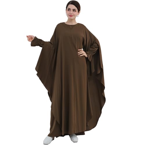 2PCS Women's Muslim Abaya Dress Lace Cuffs Islamic Dubai Prayer Robe Smooth Flowy Muslim Women Clothes - color: Coffee, size: Medium