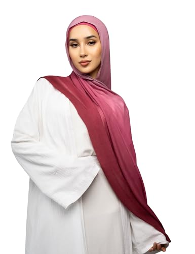 Txmout Ombre Modal Hijab Scarf for Women Muslim, Soft Lightweight Headscarf - color: Dark Pink - Light Pink