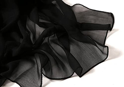 Black Silk-Feeling-Sheer-Scarf for Women Lightweight Chiffon-Scarves for Evening Dress Wedding Sunscreen Shawls-Wraps