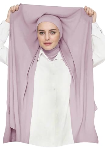 Lina & Lily Flowy Chiffon Instant Hijab Scarf Attached Jersey Ninja Undercap Full Coverage for Muslim Women - color: Dusty Rose