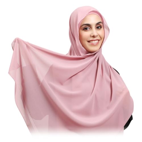 Women Instant Chiffon Hijab Set 3-in-1 Hijabs Scarf Muslim Soft Long Head Scarf with Built-in Magnets and Undercap - color: Pink
