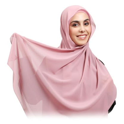 Women Instant Chiffon Hijab Set 3-in-1 Hijabs Scarf Muslim Soft Long Head Scarf with Built-in Magnets and Undercap - color: Pink