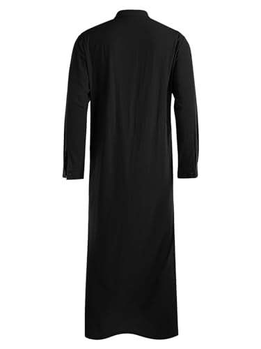Jacansi Men's Muslim Buttoned Thobe Long Tunic, Oversized & Extra Long, Arabic Style with Pockets - color: Black, size: 3X-Large