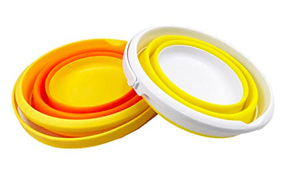 SAMMART 5.5L (1.4 Gallon) Set of 2 Collapsible Plastic Bucket - Foldable Round Tub - Portable Fishing Water Pail - Space Saving Outdoor Waterpot. (Carrot + Lemon) - color: Carrot + Lemon