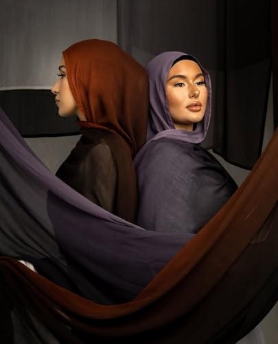 Txmout Ombre Modal Hijab Scarf for Women Muslim, Soft Lightweight Headscarf - color: Black - Copper Orange
