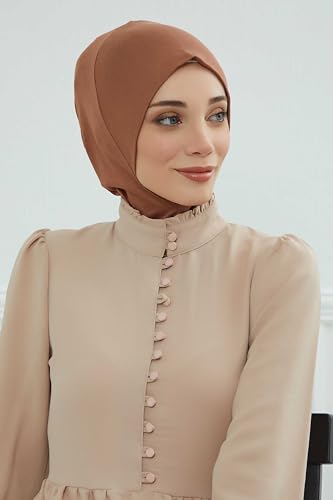 Aisha's Design Instant Turban 95% Cotton Head Scarf Headwear Combed Cotton Ninja Cap, Slip on Jersey Hijab - color: Caramel Brown