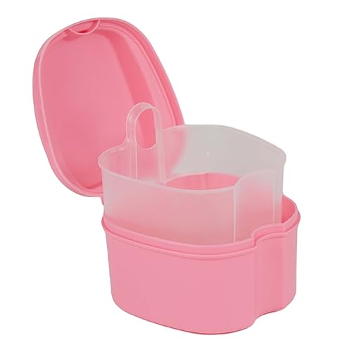 Denture Case, Denture Box with Strainer, Night Cleaner Denture Bath Box for Retainer, Mouthguard, False Teeth, and Denture Cleaning (Pink) - color: Pink