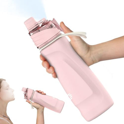 Misting Water Bottle, 24oz Insulated Water Bottle, 2-in-1 Mist & Sip Stainless Steel Water Bottles, Sports Water Bottle for Hiking, Running, Gym - color: Light Pink