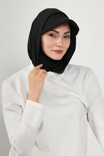 Aisha's Design Full Coverage Cotton Bonnet Hijab with Visor Modest Underscarf Bonnet - color: Black