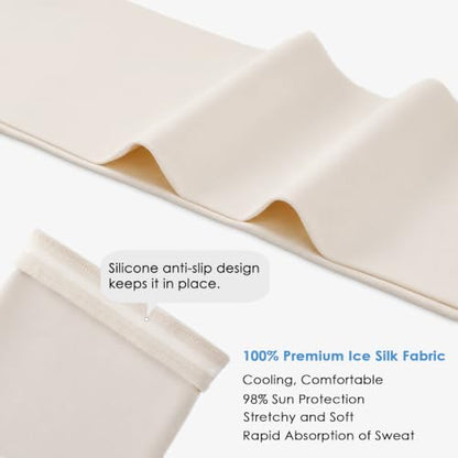 Achiou Cooling Ice Silk Arm Sleeves, Summer UV Sun Protection Compression Sleeves UPF 50+ for Women Volleyball Youth Sports - color: 2 Pairs: 1pair White,1 Pair Light Beige