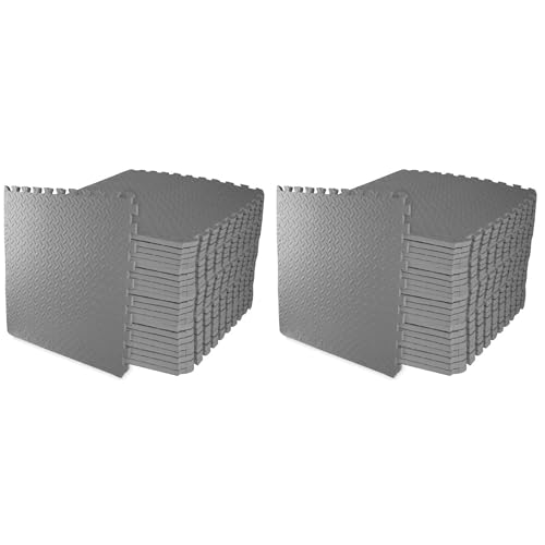 BalanceFrom 2-Pack 24-Count 24x24x0.75 Inch EVA Interlocking Foam Exercise Tile Mat, Gray – Non-Slip Puzzle Flooring for Home Gym, Fitness Studio, or Playroom