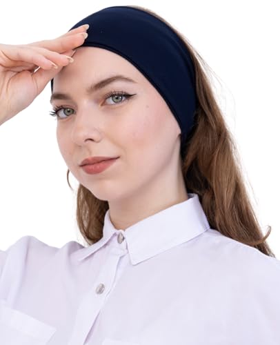 Prien Women Cotton Hijab Cap, Stretchy Head Cover, Pre-Sewn Inner Muslim Scarf Undercap, Non Slip Headband for Daily Wear - color: Navy Blue