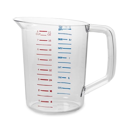 Rubbermaid Commercial Products Bouncer Clear Measuring Cup, 8-Cup/2-Quart, Clear, Strong Food Grade, Easy Read for Liquid/Dry Ingredients, for Home/Professional Kitchen - size: 2 Qt