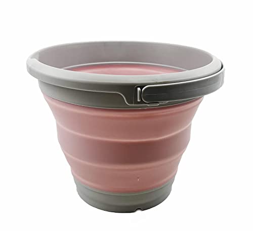 SAMMART 5.5L (1.4 Gallon) Set of 2 Collapsible Plastic Bucket - Foldable Round Tub - Portable Fishing Water Pail - Space Saving Outdoor Waterpot. (Pale Pink + Pine) - color: Pale Pink + Pine