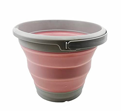 SAMMART 5.5L (1.4 Gallon) Set of 2 Collapsible Plastic Bucket - Foldable Round Tub - Portable Fishing Water Pail - Space Saving Outdoor Waterpot. (Pale Pink + Pine) - color: Pale Pink + Pine