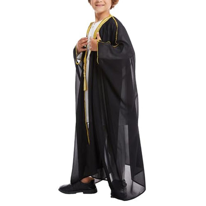 Boys Muslim Arabic Thobe Soft Lightweight Embroidered Robe Islamic Kaftan Middle East Prayer Party Dress Ramadan Eid Outfits - color: Black, size: 18-24 Months