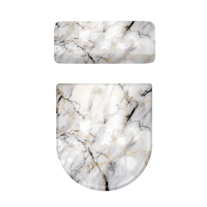 White Marble Print Toilet Lid Cover & Toilet Tank Lid Pads Bathroom Stretch Washable Toilet Lid Seat Protector Cover with Elastic Bottom - color: White Marble