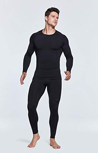 TSLA Men's Thermal Long Sleeve Compression Shirts, Athletic Base Layer Top, Winter Gear Running T-Shirt - color: Heatlock Round Neck Black, size: XX-Large