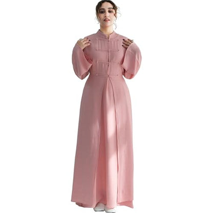Lenmipot Elegant Middle Eastern Abaya 2pcs Stand Collar Maxi Dress for Women Muslim Jilbab Kaftan Eid Dubai Abaya Outfits - color: Pinka, size: X-Large