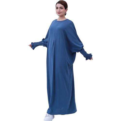 Lenmipot Islamic Women Jilbab Abayas Muslim Abaya Dress for Women Middle East Kaftan Dubai Dress Eid Prayer Clothes - color: Misty Blue
