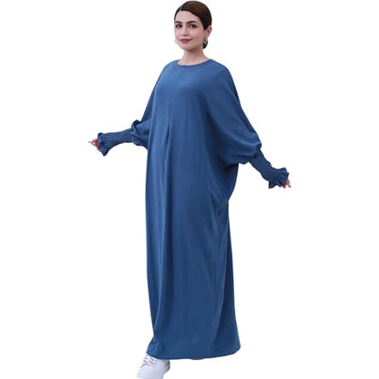 Lenmipot Islamic Women Jilbab Abayas Muslim Abaya Dress for Women Middle East Kaftan Dubai Dress Eid Prayer Clothes - color: Misty Blue