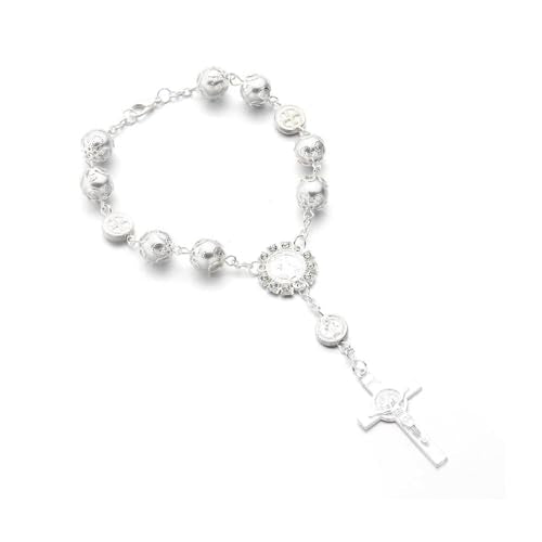 Ohleats Car Rosary for Rearview Mirror, Cross Blessing Pendant, Silver - color: Silver-1PCS