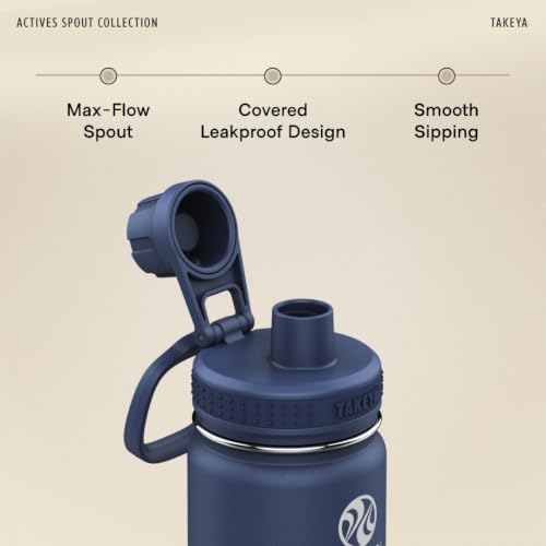 Takeya Actives Stainless Steel Water Bottle, Insulated Spout Lid, Keeps Drinks Cold 24 Hrs, Leakproof, Durable, Dishwasher Safe, Ideal for Gym, Travel, Fits Most Cup Holders, 22 oz/Blush - color: Blush, size: 22 Ounces