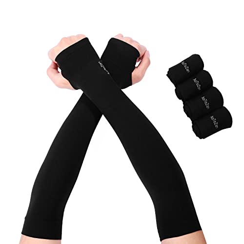 Sun Sleeves for Men Women with Thumb Hole, 6 Pairs Black | UV Protection SPF UPF50+, Keep you Cooling in Summer