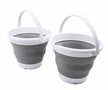 SAMMART 5.5L (1.4 Gallon) Set of 2 Collapsible Plastic Bucket - Foldable Round Tub - Portable Fishing Water Pail - Space Saving Outdoor Waterpot. (White/Grey) - color: White/Grey