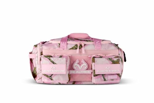 WOLFpak 30L Perfect Duffle Bag (Realtree APX Flushing Pink) Tactical Gym Bag Hardshell Base 1000D Waterproof Travel Carry On with Shoe Compartment, Dual Cup Holders, Laptop Sleeve & Molle Straps - color: Realtree APX Flushing Pink
