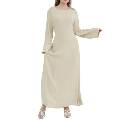 Abaya Dress for Muslim Eid Prayer Jilbab Dubai Women Maxi Kaftan Islamic Salah Dress Soft Muslim Women Clothes - color: Beigea, size: Medium