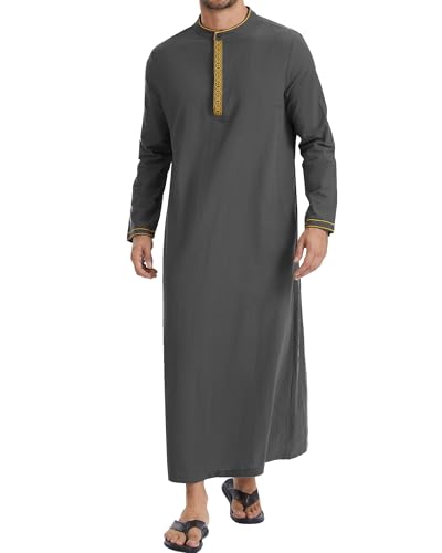 YAOHUOLE Arabic Thobe for Men Muslim Caftan Thobe Arabic Thobe - color: Dark Gray, size: Large
