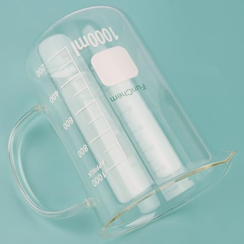 FunChem Glass Beaker with Handle, 1000 ml Borosilicate Glass Clear Graduated Low Form Griffin Beaker with Pouring Spout - size: 1000 ml