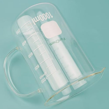 FunChem Glass Beaker with Handle, 1000 ml Borosilicate Glass Clear Graduated Low Form Griffin Beaker with Pouring Spout - size: 1000 ml