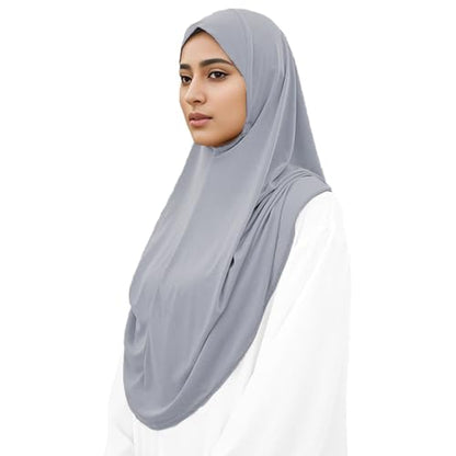 Ready To Wear Hijab For Women Instant Turban Stretch Soft Muslim Scarf For Prayer Long Hijabs Islamic Jersey Abaya - color: Grey