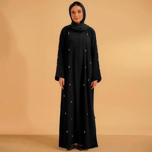 Elegant Modern Abaya 여성용 - 경량, 하늘거리는 느낌, 부드럽고 모든 상황에 적합 - color: 엠벨 블랙, size: XXL
