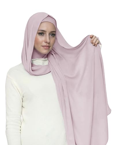 Lina & Lily Flowy Chiffon Instant Hijab Scarf Attached Jersey Ninja Undercap Full Coverage for Muslim Women - color: Dusty Rose