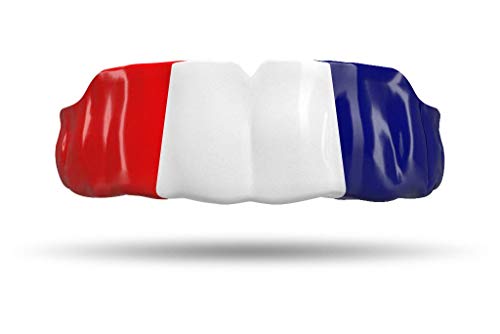 Impact Mouthguard Boxing, MMA, Muay Thai Sports Mouthguards for Youth Adults, Professional Custom-Fit, Red/White/Blue - color: Silver on Black