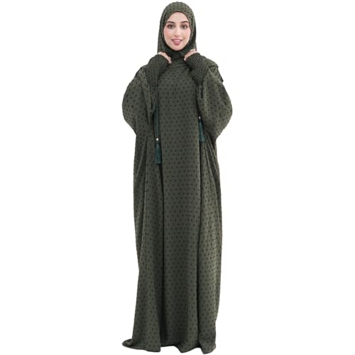 Upgraded Abaya Dress for Women 1PC Hoodie Polka Dot Modest Prayer Robe - color: Army Green, size: Size 1
