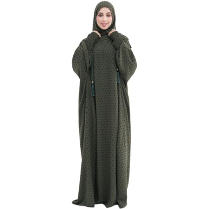 Upgraded Abaya Dress for Women 1PC Hoodie Polka Dot Modest Prayer Robe - color: Army Green, size: Size 1