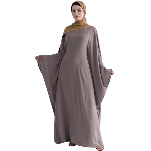 Muslim Abaya Dress Women Middle East Arabian Prayer Robe Batwing Maxi Kaftan Abaya Dress with Hijab - color: Taro