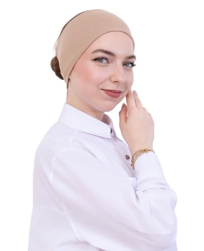 Prien Women Cotton Hijab Cap, Stretchy Head Cover, Pre-Sewn Inner Muslim Scarf Undercap, Non Slip Headband for Daily Wear - color: Deep Mink