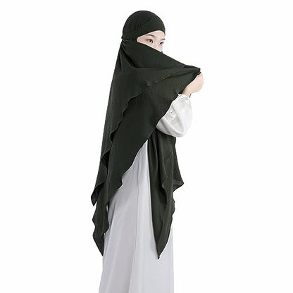 Khalat Muslim Prayer Hijab - 2 Layers Soft Breathable Islamic Dubai Women's Instant Long Hijab - color: Army Green