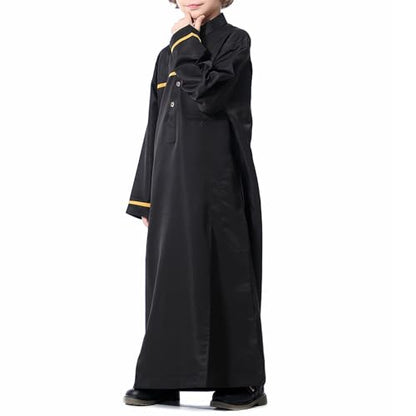Muslim Thobe for Boys Islamic Clothing Long Sleeve Kaftan 𝐑obe Arabic Dress Kids Boys Prayer Dress Ramadan Eid Outfit - color: Black, size: 7-8 Years