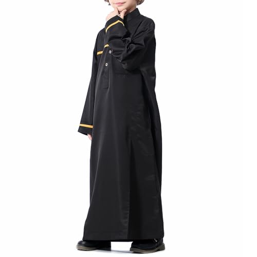 Muslim Thobe for Boys Islamic Clothing Long Sleeve Kaftan 𝐑obe Arabic Dress Kids Boys Prayer Dress Ramadan Eid Outfit - color: Black, size: 9-10 Years