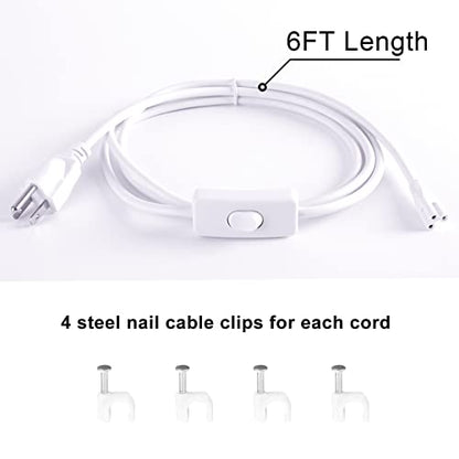 TRLIFE T5 T8 Power Cord, 6FT Long LED Light Cord with On/Off Switch, LED Wire Connector Power Cord with US Plug for T5 T8 Integrated Tube Light Fixtures (4 Pack)
