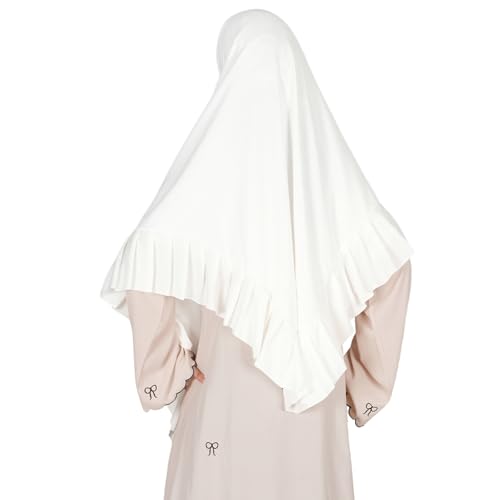 Prayer Hijab for Women Muslim Cotton Blend Lightweight Ruffled Square Scarf - color: White