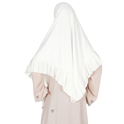 Prayer Hijab for Women Muslim Cotton Blend Lightweight Ruffled Square Scarf - color: White